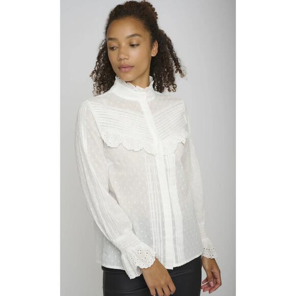 RINO & PELLE Marlot Cotton Lace White Frilly Blouse Size 38/ US 6 - Picture 1 of 9
